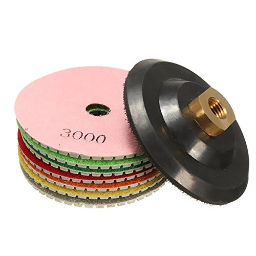 Juego de 8 almohadillas de pulido de 10 cm, grano 50-3000, 100 mm, almohadillas de pulido de diamante seco con respaldo