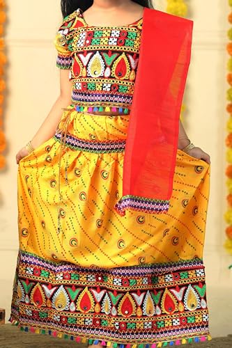 Image of AHHAAAA Kids Embroidered Traditional Ghoomar Lehenga Choli |Chania Choli|Radha Dress|Navratri /Dandiya /Garba Dress with Dupatta for Girls Y0040