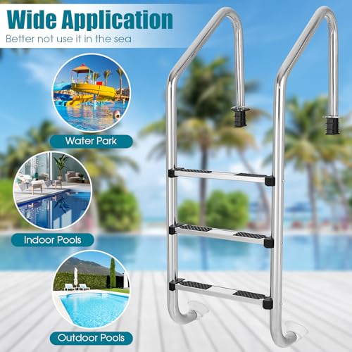 Escalera para piscina de acero inoxidable 3 peldaños antideslizante miniatura 2
