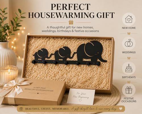 Image of Decorative Elephant Metal Key Holder for Wall | Entryway Key Hanger Organizer for Home Decor | Wall Mounted Key Rack for Keys, Keychains & Accessories | No Drilling Required Key Holder