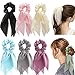 Elegant Scarfs Hair Ties for Women Girls, 8 Pcs Double Layer Hair Ribbon Bow Scrunchies for Hair Cute Bunny Ear Hair Ties Scrunchies (6 Colors Solid Hair Ribbon)