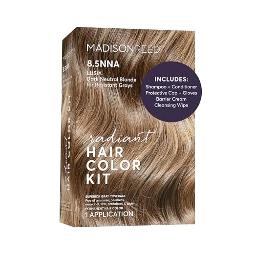 Madison Reed Radiant Hair Color Kit, Permanent Hair Dye, 100% Gray Coverage, Ammonia-Free, Lusia Dark Blonde 8.5NNA Dark Neutral Blonde for Resistant Grays, Pack of 1