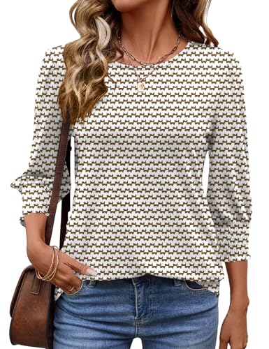 IECCP Damen Bluse 3/4 Ärm Runder Ausschnitt Tunika Sommer Tops Lo...