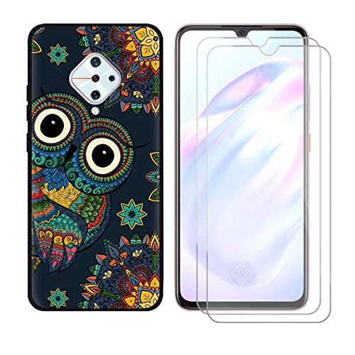 Case for Vivo S1 Pro Cover + [2 Pack] Screen Protector Tempered Glass Protective Film - YZKJ Flexible Soft Gel Black TPU Silicone Protection Case for Vivo S1 Pro (6.38