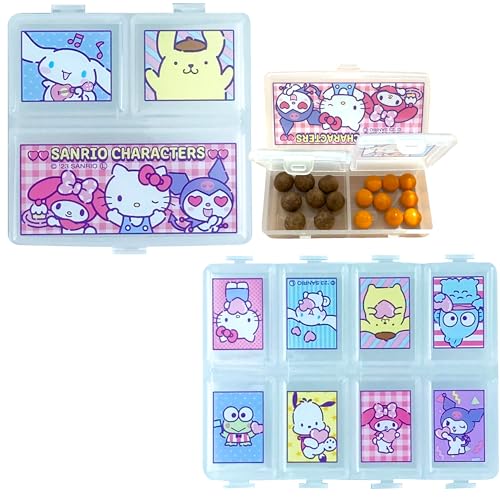 MENBLY Organizador de Comprimidos com 3 Caixas de Bolso e 8 Estojo: Kawaii Kitty, Cinnamo-Roll, Little Twin Stars e My Melody