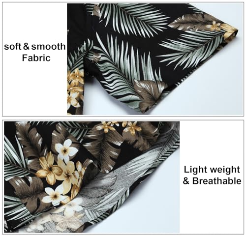 HISDERN Mens Button Down Hawaiian Shirts Black Summer Casual Tropical Floral Aloha Shirt Short Sleeve Vacation Palm Leaf Hawaii Beach Dress Shirt - Image 5
