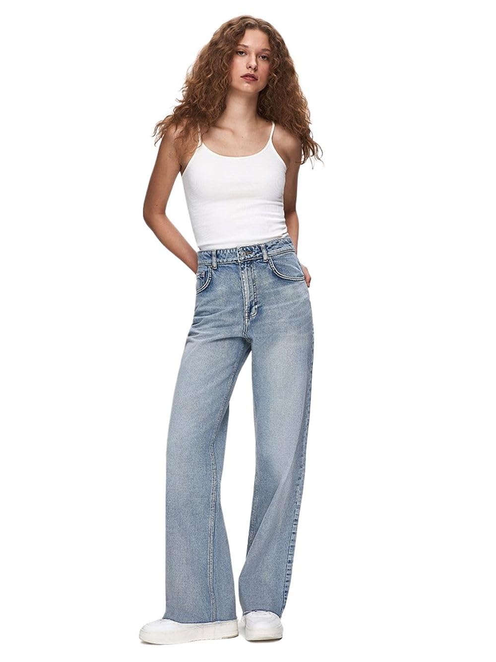 LTB Damen Jeans Danica L - High Waist - Wide Fit Blau W27-W34 Baumwolle Stretch