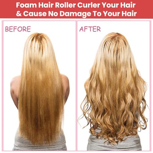 Image of TEMPERIA (10pcs) Heatless Hair Curler Roller for Women & Girls | Curling Headband Tools for Waves & Curls Without Heat | Overnight Curls Flexi Soft Rod for Volumn & Styling | Pink