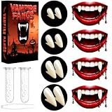Fake Vampire Teeth Fangs Adult - 4 Pairs Realistic Vampire Fangs for Cosplay Makeup Halloween...