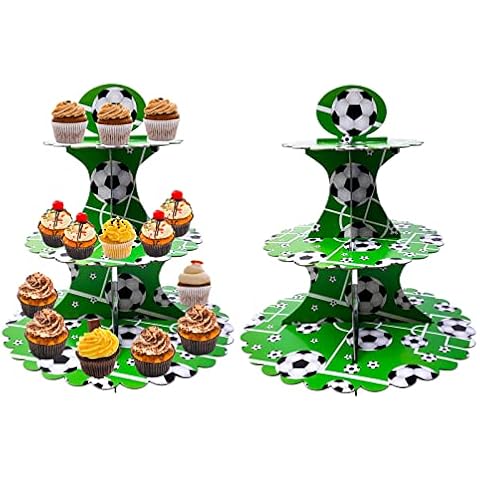 3 Tiers Football Theme Cardboard Cupcake Stand Set of 2 Sturdy Cupcake Dessert Candy Display Towel Holder Stand Reusable Party Wedding Birthday Cup Cake Stand Holder Cover