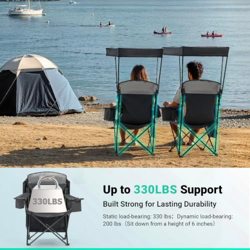 Overmont Beach Chair with Canopy- Oversized Folding Camping Chair with Cup Holder - Cool Bag - Lounge Chair for Sand Travel Outdoor Pool Sports Blue Support 330lbs by OVERMONT - Used condition - Image 6