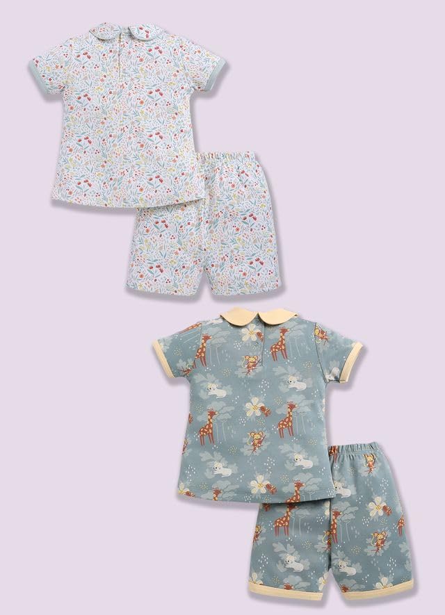 Image of BABY GO Baby Boys & Baby Girls Clothing Set | Summer Co-Ord Set for Baby | Printed 100% Cotton Half Sleeve T-Shirt & Shorts Combo | Soft Cotton Casual Wear Outfit for Infants & Toddlers Pack of 2