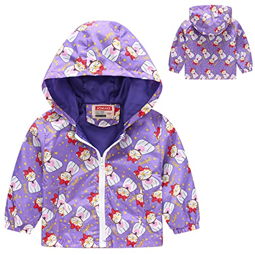 Toddler Boys Girls Cartoon Print Zip Jacket Hooded Trench Lightweight Kids Coats Windbreaker Casual Outdoor Outerwear (Purple, 3-4 Years)3