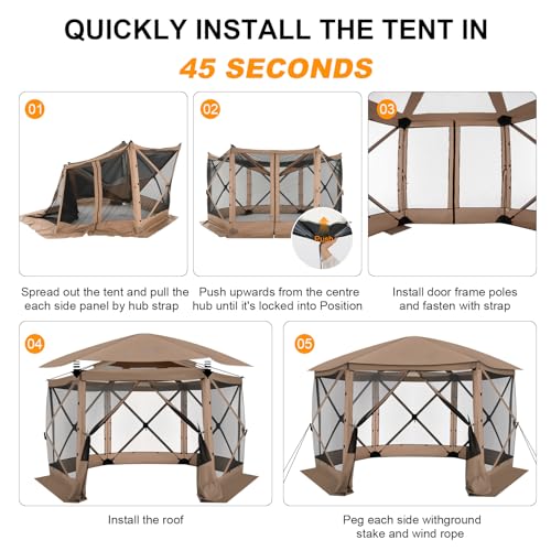 Image of COBIZI 12x12 FT Pop Up Canopy Stargazing Tent, Gazebos On Clearance with Removable Roof,Instant Screened in Gazebo, Screen Tents Portable carpas para Patio for Outdoor Camping,Backyard, Garden,Khaki