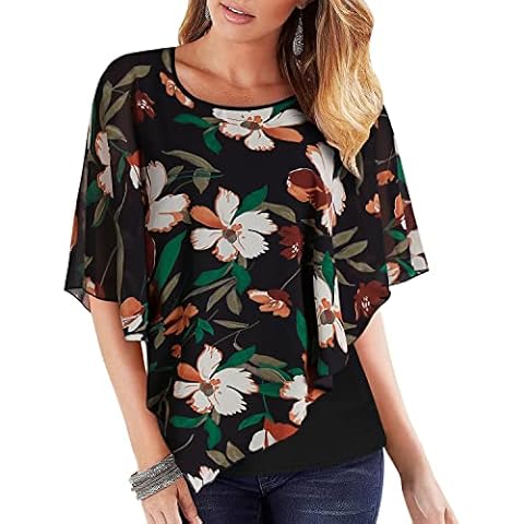 SOLERSUN Blusa Manga Corta Doble Capa Gasa Estampada Cover