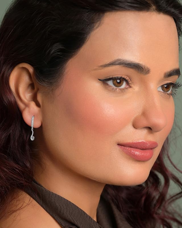 Image of CLARA 925 Sterling Silver Drop Earrings | Platinum Plated | Daily Wear |Gift for Women and Girls