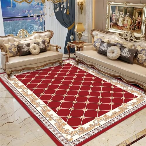 Tapis à carreaux beige et rouge 160x200cm au design minimaliste chic