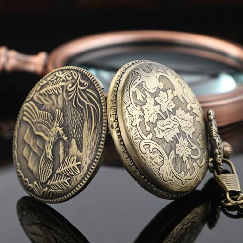 Image of Tiong Pocket Watch Pattern Vintage Quartz Pocket Watches with Chain Christmas Graduation Birthday Gifts Fathers Day