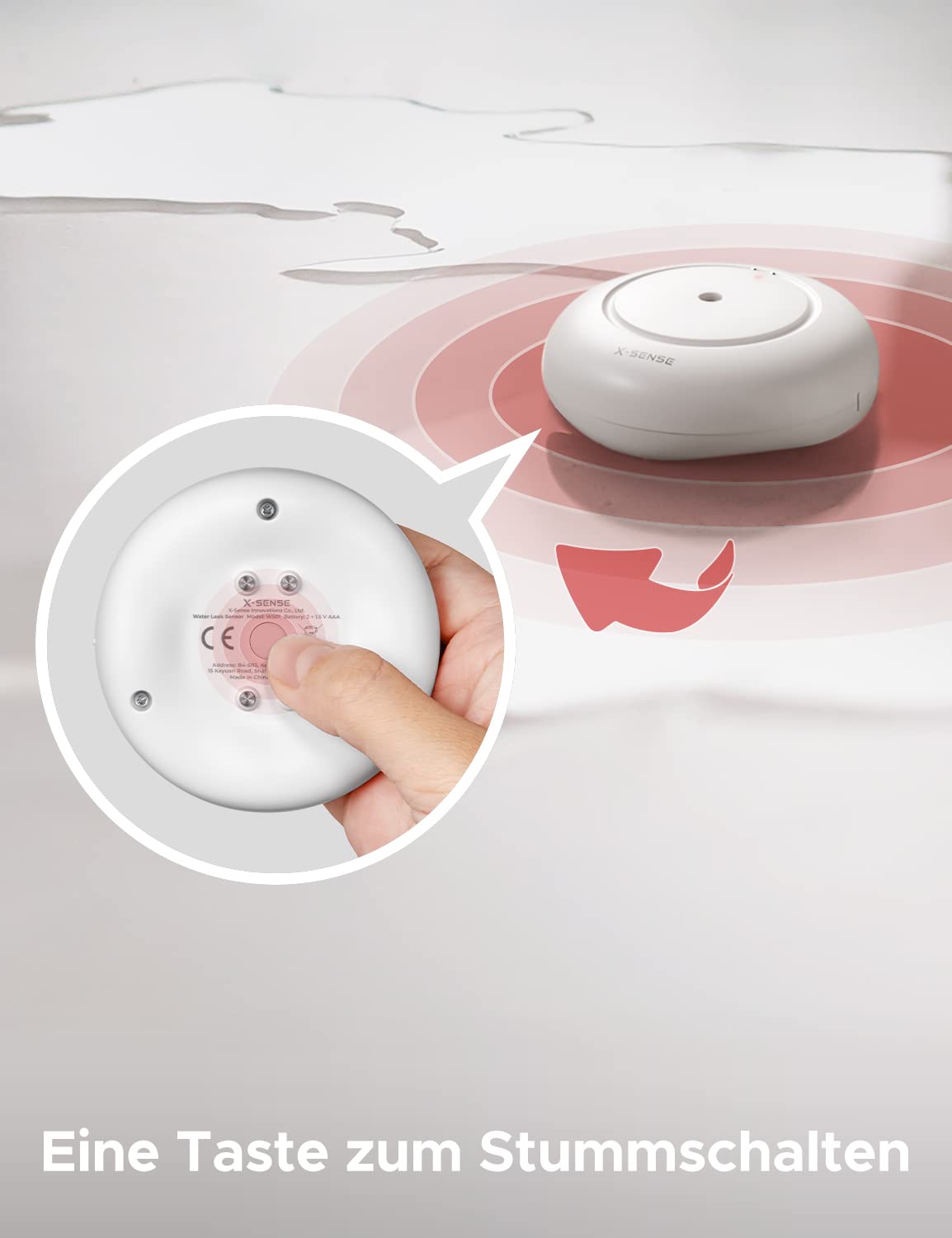 X-Sense STANDALONE WS01 WS01 - Detector de agua sin soporte de aplicación, sensor de agua con pilas IP66, mini detector de agua con alarma de audio de 110 dB, detector de alarma de agua para cocinas,