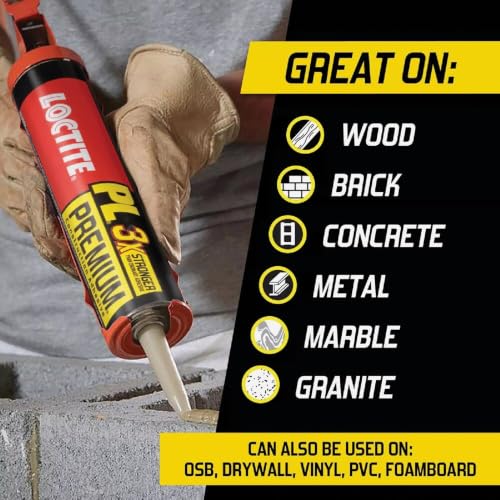 Image of Loctite PL Premium Polyurethane Construction Adhesive, Versatile Construction Glue for Wood, Concrete, Metal & More - 28 fl oz Cartridge, Pack of 1