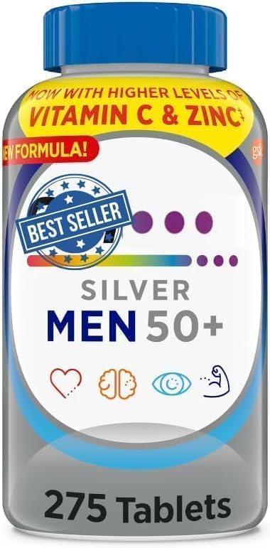 Silver Men 50+ Multivitamin, Better Guide Vitamins Supplements, 275 Count (Pack of 1)