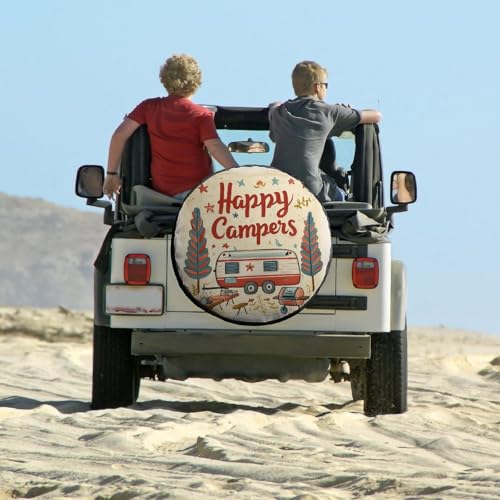 Image of Heavy Duty Spare Tire Cover Happy Campers Weatherproof Universal Wheel Protectors Camper Trailer Campfire Tire Cover Universal Fit for Trailers SUV Truck Camper Travel 16 Inch