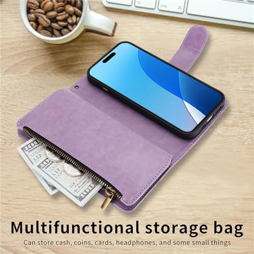 Étui cuir iPhone 15 Pro rose multi-cartes à rabat antichoc