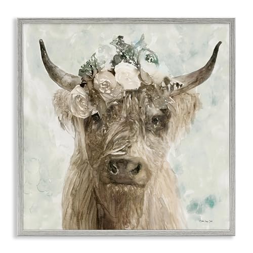 Soft Buffalo Floral Crown Farmhouse, 12 x 12 Inch Framed Giclée Print