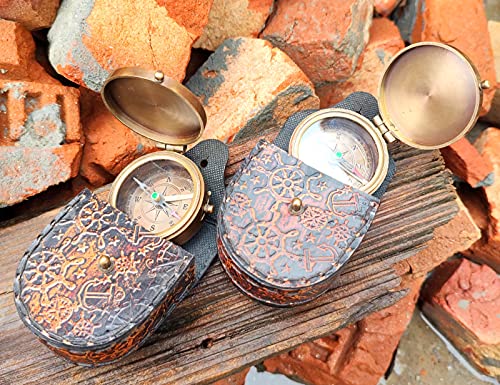 Brújula náutica de bolsillo con estuche de cuero 2 pulg miniatura 3