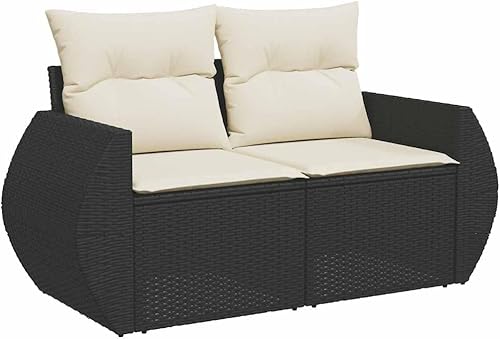 Miniatura 5 de 7-Piece Garden Sofa Set Black and Cream White with Adjustable Tabletop, UV Water Resistant Outdoor Furniture for Patio Balcony, Spacious Seating