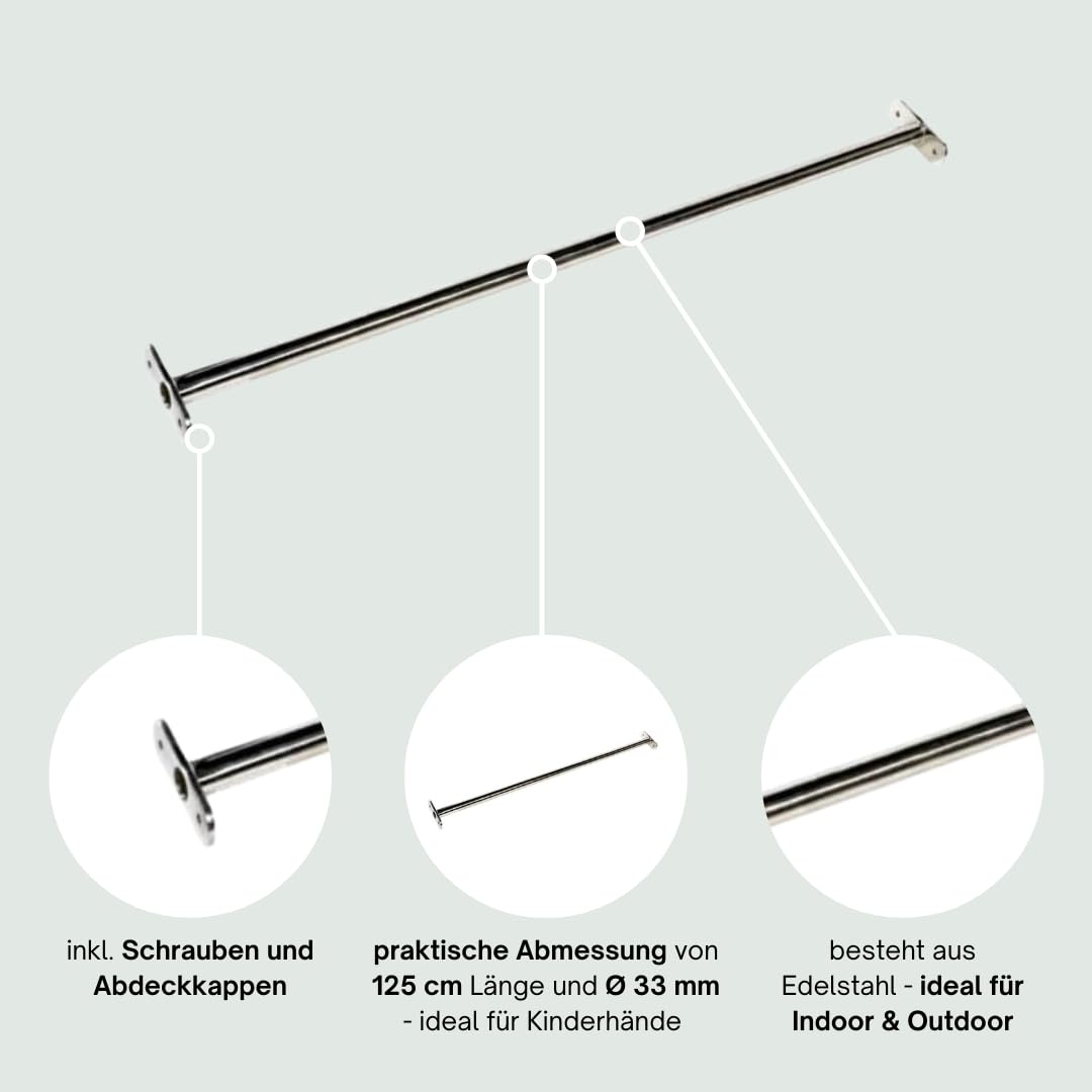 h2i Turnstange für Kinder | Reckstange aus Edelstahl | für Garten & Kinderzimmer | Klimmzugstange Outdoor & Indoor | Stange zum Turnen | Farben & Größen