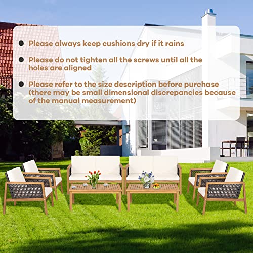 Patiojoy 4 Pieces Outdoor Acacia Wood Furniture Set, Outdoor Pe Wicker Conversation Set With Coffee Table And Soft Cushions, Outdoor Sofa Set For Garden, Poolside And Backyard (1, Off White) #TOP7