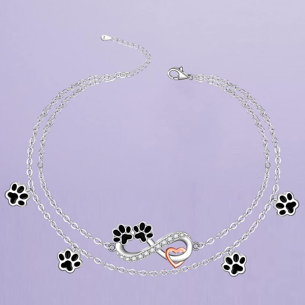 Infinity Cat Paw Print Celtic Knot Sea Turtle Elephant Flamingo Butterfly Dolphin Evil Eye Anklets Bracelets for Women Sterling Silver Adjustable Ankle Bracelet Summer Beach Lovers Gift