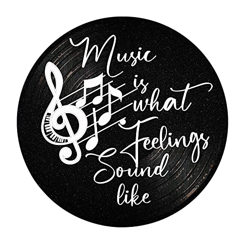 Blulu Music is What Feelings Sound Like Wooden Vinyl Records Album Wall Decor Round Record Artwork Decoration Modern Hanging Art Decor for Party Home Artist Studio