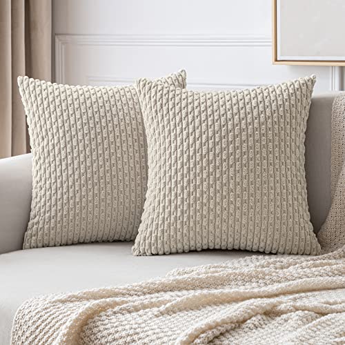 MIULEE Kordsamt Kissenbezug Kissenbezüge Dekorative Kissenhülle Moderne Sofakissen Dekokissen Couchkissen Zierkissen Weicher für Sofa Wohnzimmer Schlafzimmer 2er Set 50x50 cm Sand