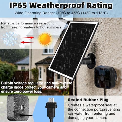 Solarpanel für Blink Blink Outdoor Kamera, 6W Solar Panel Kompatibel mit Blink Outdoor 3 (3rd Gen), XT XT2 Kamera, IP65 Wasserdicht, mit 3M Ladekabel, Verstellbarer Halterung