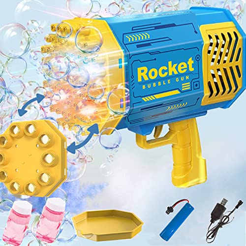 Pistolets à Bulles améliorés pour Enfants, Laypuny, 69 Trous (avec buse remplaçable à 10 Trous), souffleur à Bulles avec lumières colorées, Pistolets, fête en Plein air, Cadeaux (Bleu) (Blue1) Cover
