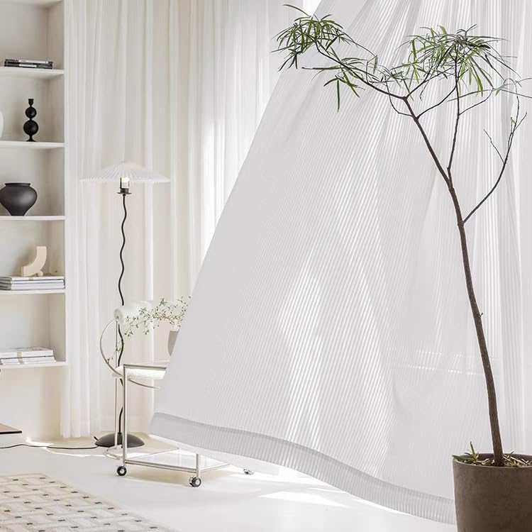 Miniatura 7 de Beauoop Paneles de cortina a rayas traslúcidas para ventana, sala de estar, dormitorio, 84 pulgadas de largo, cortinas de gasa transparente