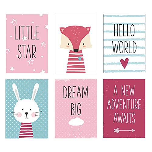 Fun Baby Girls Art Prints, Size A4, Set of 6 Unframed For Kids Bedroom Or Nursery, Pastel