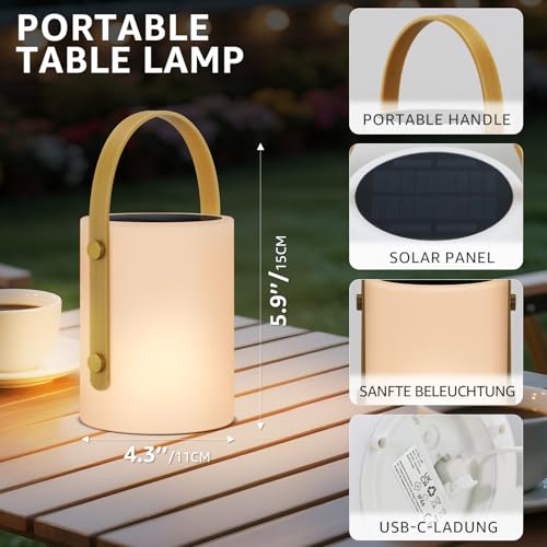 RWWR 2 Stück Solar Lampe Outdoor LED, IP44 Wetterfest, Dimmbar, 8-15H Akku, Tragbar | 2-in-1 Aufladung 8 Farben für Terrasse Camping Garten Balkon