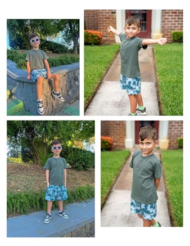Image of Arshiner Boy's Textured Button Up Shirt and Shorts Set 2 Piece Summer Beach Outfit for 5~12 Years Kids