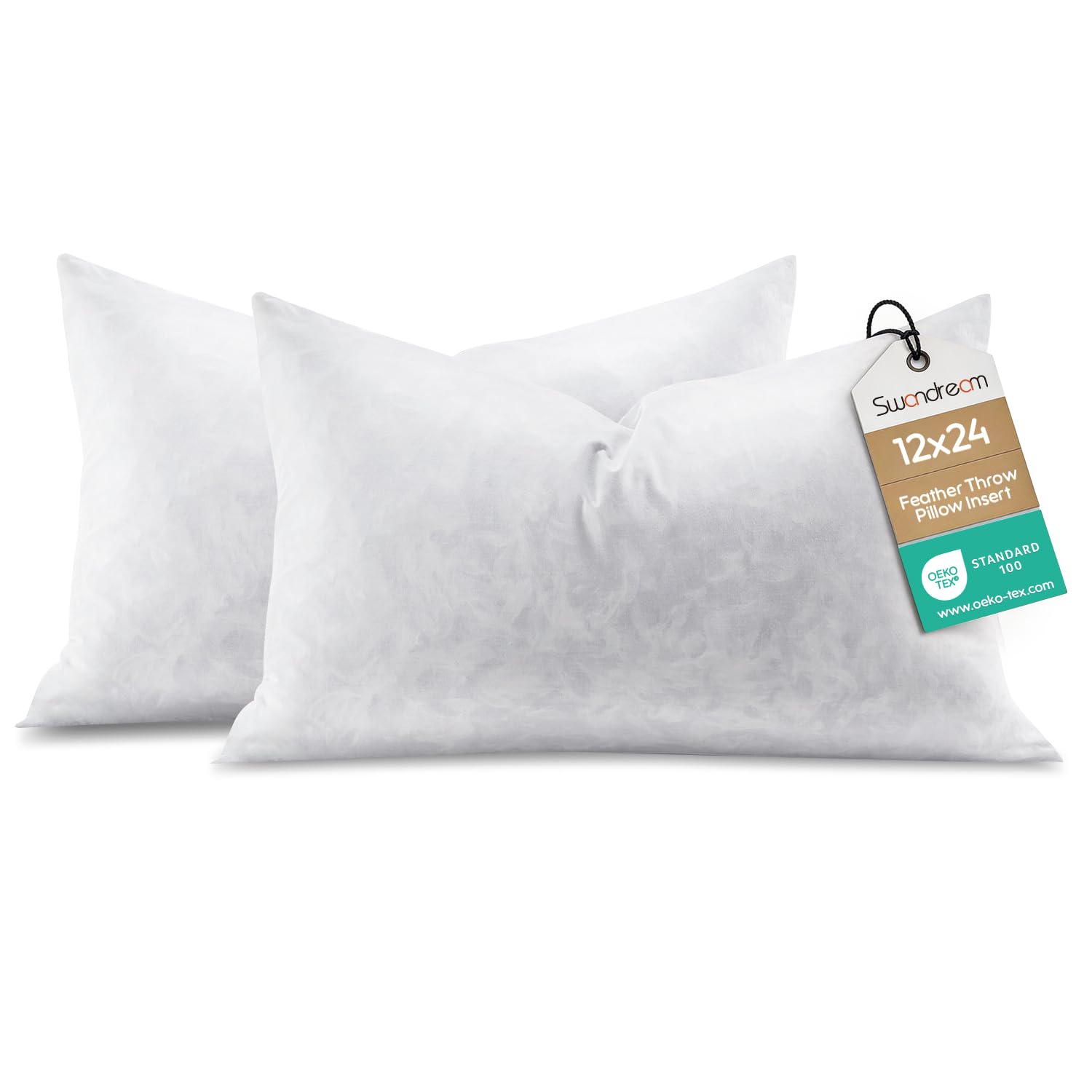 2.ラージセット Amazon.com: Swandream 12x24 Feather Lumbar Pillow Insert Set of 2