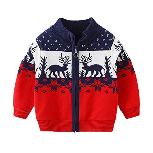 Mud Kingdom Little Boy Cardigan Sweater Zip Up Reindeer Christmas