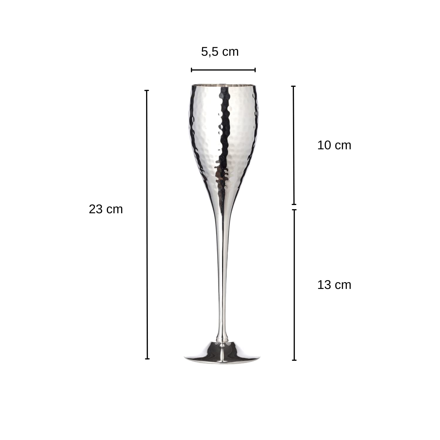 EDZARD Set di 2 calici da spumante Dodo, placcati in argento, martellato, altezza 23 cm, capacità 200 ml