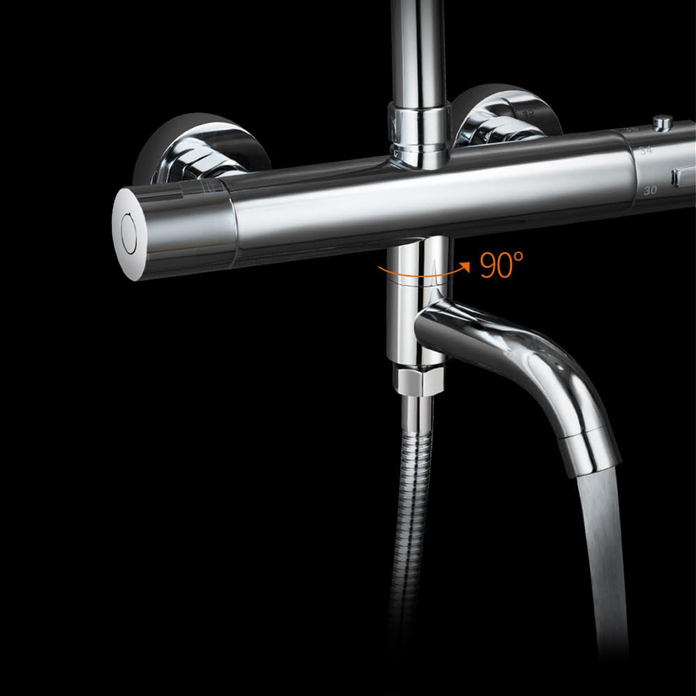 Kibath L457551 Grifo termostático para Columna de Ducha, con Caño. con manetas de latón y Montura cerámica. con indicador de Temperatura y botón de Seguridad antiquemaduras, Cromo Brillo