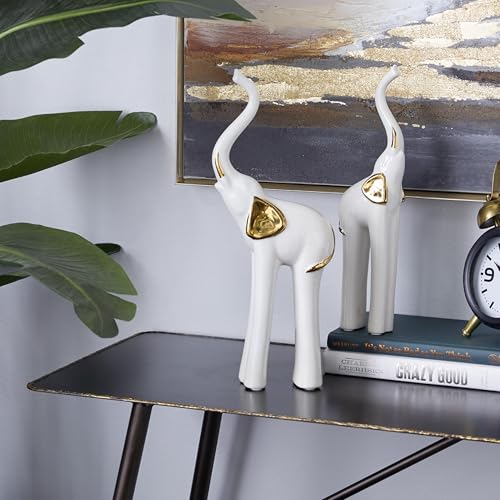 Estatua Decorativa de Elefante Cerámica Porcelana 14" H Set 2 miniatura 3