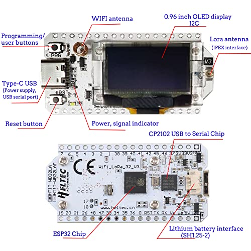 2 Sets Lora32 V3 ESP32-S3 WiFi BT Development Board SX1262 CP2102 with 0.96\" OLED Display + 915MHZ Antenna 7CM + Shell Lora Kit for IoT Smart Home