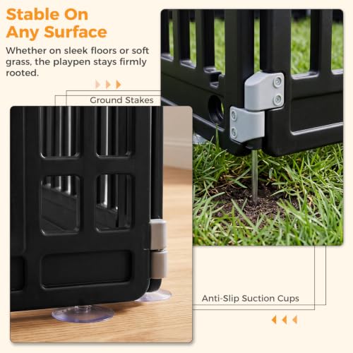 Image of NEWBULIG Dog Playpen 8-Panel, 24IN Puppy Playpen, Stable Dog Play Pen Indoors Outdoor with Secure Locking Door, Plastic Pet Fence for Small & Medium Dogs