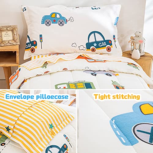 Cars Toddler Bedding Set Cotton Soft Reversible Crib Bedding Set For Boys Girls,4 Pieces Includes Comforter,Flat Sheet, Fitted Sheet And Pillowcase #TOP3