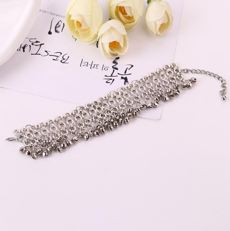 Silver Indian Jingle Bell Beaded Tassel Anklet Bracelet for Women Boho Sounds Bells Charm Adjustable Tribal Gypsy Vintage Ankle Wide Barefoot Sandals Foot Chain Summer Beach Bollywood Dance Jewelry - Image 6